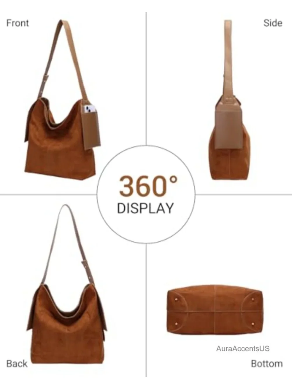 Soft Slouchy Suede Leather Hobo Shoulder Bag for Women, Faux Suede Vegan Leather